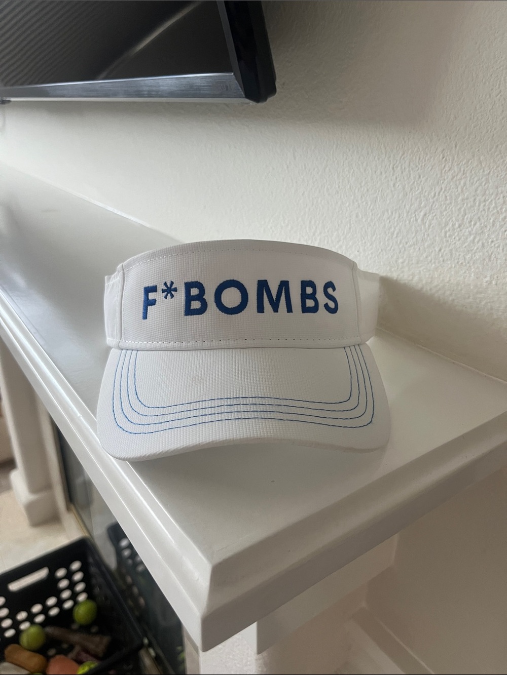 White Visor with Blue 'F*BOMBS' Embroidery